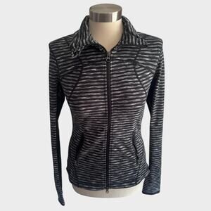 Zella Womens Small Full Zip Polyester Athletic Jacket Black White Stripe Pockets